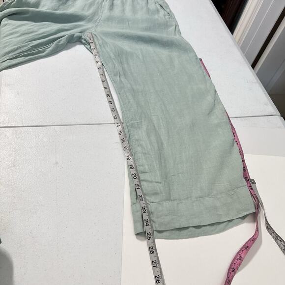 TAHARI 100% Linen Wide Leg Cropped Pull-On Pants Medium Mint Green Beach Resort - Picture 8 of 9